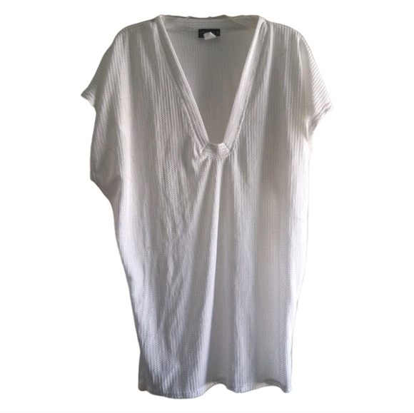 Vintage 90s Y2K Knit Swimsuit Cover Up White Pullover Beach Resortwear M - Picture 2 of 6